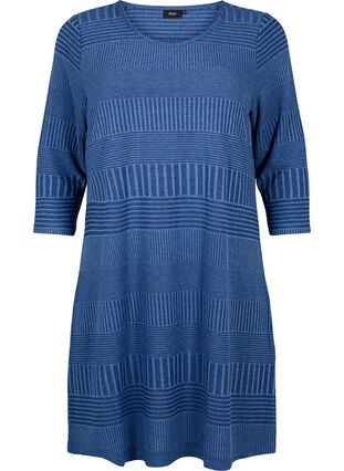 Zizzifashion Dress with 3/4 sleeves and striped pattern, Estate Blue Melange, Packshot image number 0