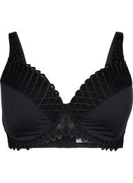 Padded bra with underwire and lace details, Black, Packshot