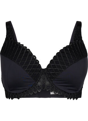 Zizzifashion Padded bra with underwire and lace details, Black, Packshot image number 0