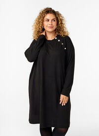 Jersey dress with buttons, Black, Model