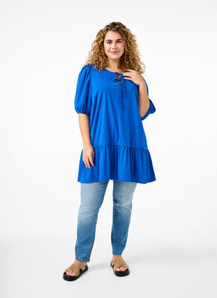 Zizzifashion Tunic in viscose with ties, Princess Blue, Model image number 2