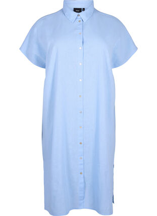 Zizzifashion Long shirt in cotton blend with linen, Serenity, Packshot image number 0