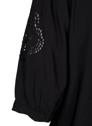 Zizzifashion Shirt blouse with ruffles and broderie anglaise, Black, Packshot image number 3