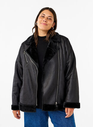 Zizzifashion Faux leather pilot jacket, Black, Model image number 0