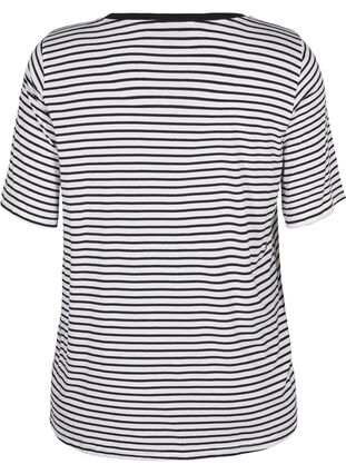 Zizzifashion Striped T-shirt in lyocell with round neck, B White Black St, Packshot image number 1