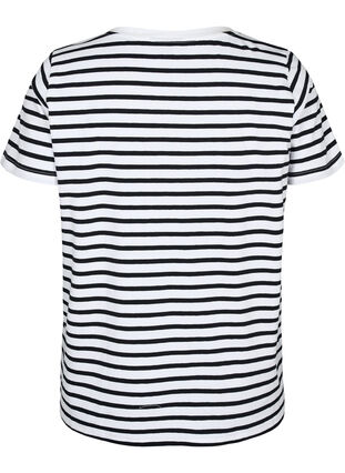 Zizzifashion Cotton t-shirt with stripes and v-neck, B. White/Bl. Stripes, Packshot image number 1