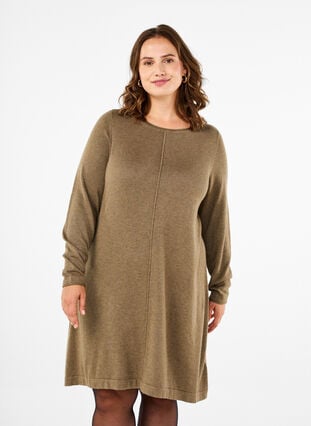 Zizzifashion Knitted dress in cotton-viscose blend, Dusky Green, Model image number 0