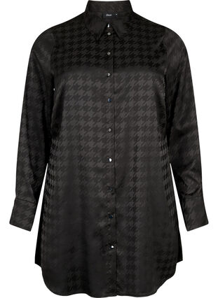 Zizzifashion Long shirt with houndstooth pattern, Black, Packshot image number 0