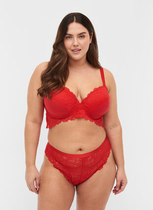 Zizzifashion Regular-rise lace g-string, True Red , Model image number 0