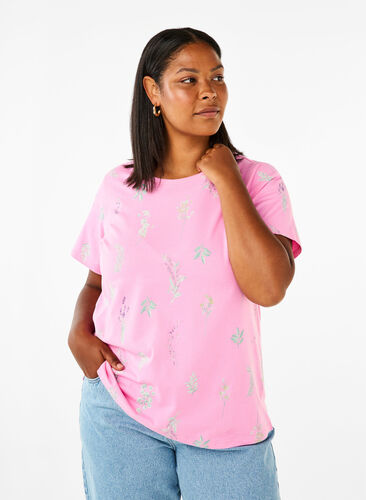 Zizzifashion Organic cotton T-shirt with floral print, Rosebloom W. Flower, Model image number 0