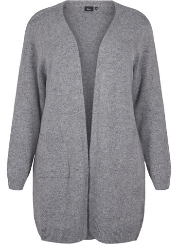 Zizzifashion Long knitwear cardigan with pockets, Medium Grey Melange, Packshot image number 0