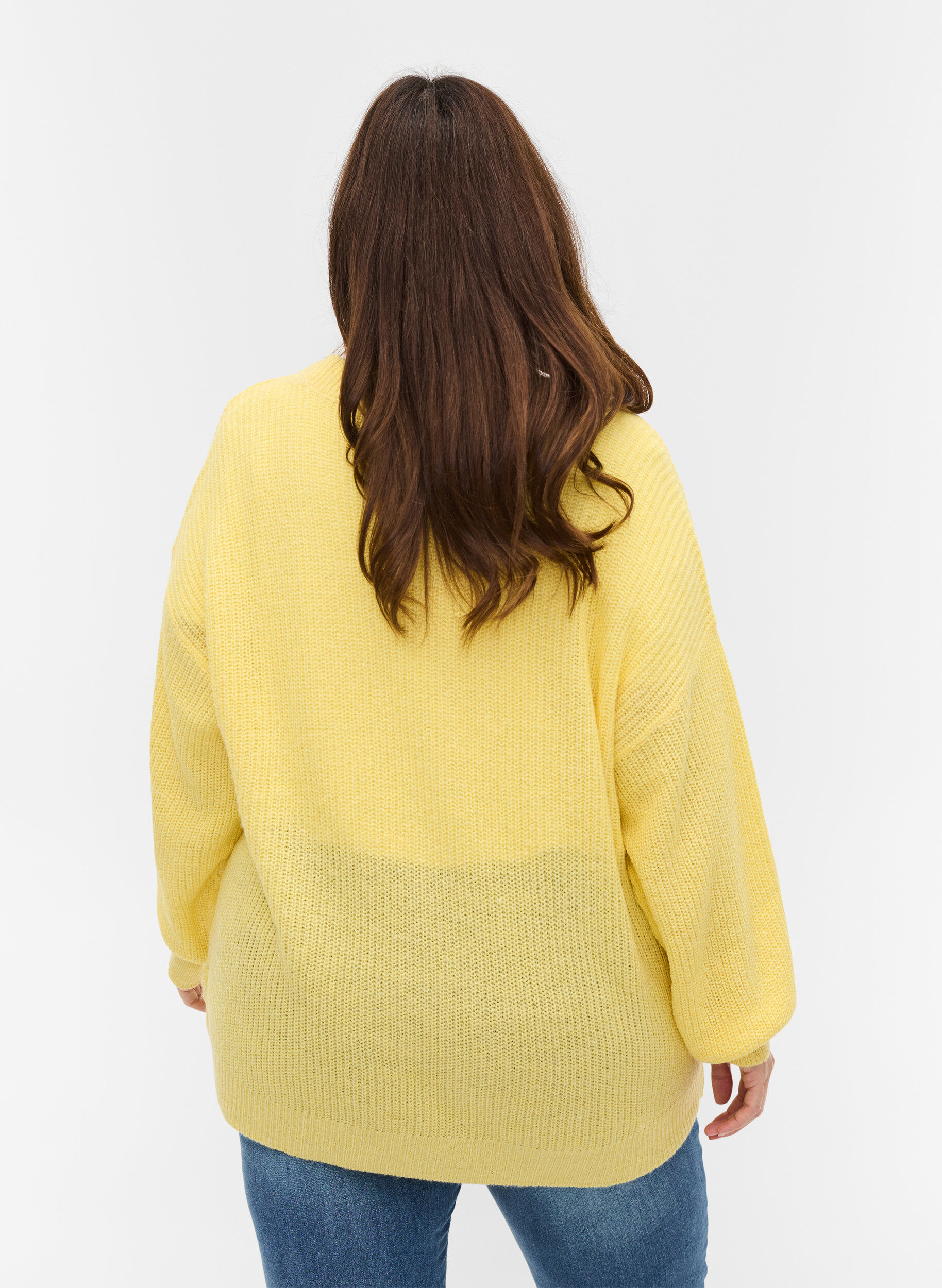Knitted cardigan with buttons and balloon sleeves - Yellow - Sz