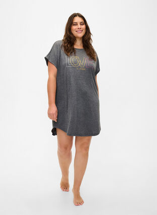 Zizzifashion Short sleeve nightgown with text print, Black Mel. Love, Model image number 2