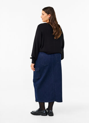 Zizzifashion Denim maxi skirt, Dark Blue Denim, Model image number 1