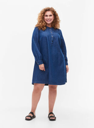 Zizzifashion Long sleeve denim dress, Blue denim, Model image number 2