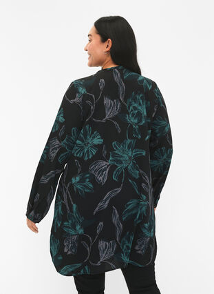 Zizzifashion FLASH - Floral tunic with long sleeves, Black Scarab Flower, Model image number 1