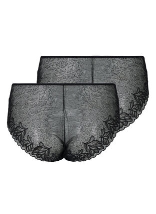 2-pack high waisted panties with lace - Black - Sz. 42-60
