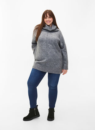 Zizzifashion Melange knit sweater with turtleneck, Medium Grey Melange, Model image number 2