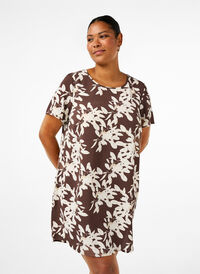 Dress with print and short sleeves, Ch.M.An.Wh.Fl.AOP, Model