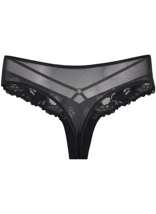 G-string with mesh and colored lace - Black - Sz. 42-60 - Zizzifashion