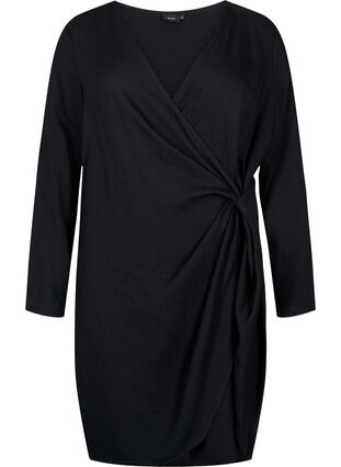 Zizzifashion Long sleeve viscose dress with a wrap look, Black, Packshot image number 0