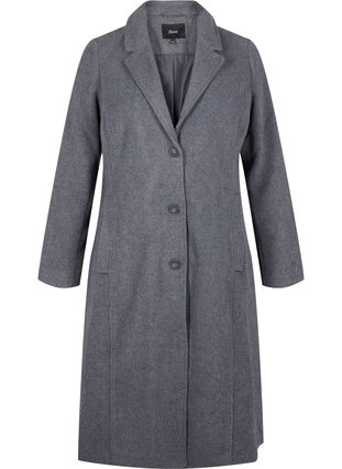 Zizzifashion Long wool coat with pockets, Dark Grey Melange, Packshot image number 0