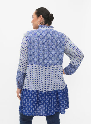 Zizzifashion A-shape dress with patterns and cutlines, Blue AOP, Model image number 1