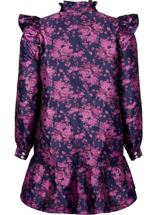 Zizzifashion Dress with ruffle detail and pearl buttons, Dark Blue Pink, Packshot image number 1