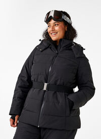 Ski jacket with hood and belt, Black, Model