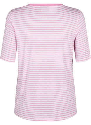 Zizzifashion Striped T-shirt in lyocell with round neck, B White Rosebloom St, Packshot image number 1