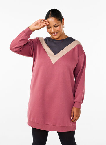 Zizzifashion Long sweatshirt with colourblock, Rose B. Color Block, Model image number 0