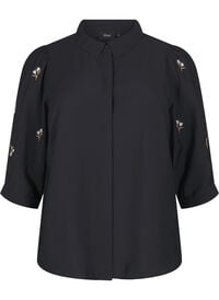 Blouse with 3/4 sleeves and floral embroidery