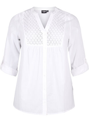 Zizzifashion FLASH - Shirt with crochet detail, Bright White, Packshot image number 0