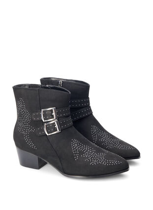 Zizzifashion Wide fit - Short boot with studs and buckles, Black, Packshot image number 1