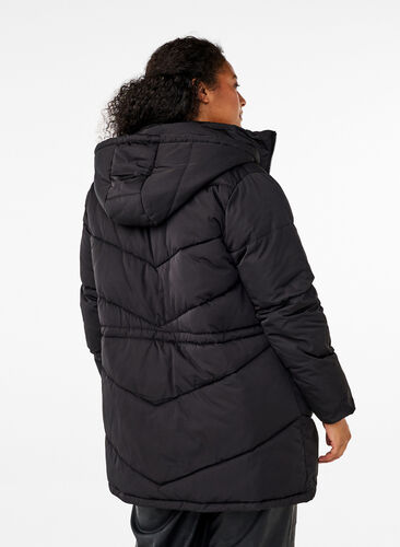 Zizzifashion Mid-length puffer jacket with hood, Black, Model image number 1