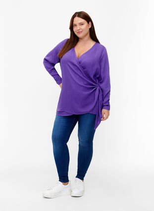Zizzifashion Long-sleeved blouse in viscose with a wrap look, Prism Violet, Model image number 2