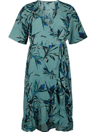 Zizzifashion Printed wrap dress with short sleeves , Sea Pine Leaf AOP, Packshot image number 0