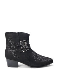 Wide fit - Short boot with studs and buckles, Black, Packshot