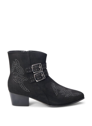 Zizzifashion Wide fit - Short boot with studs and buckles, Black, Packshot image number 0