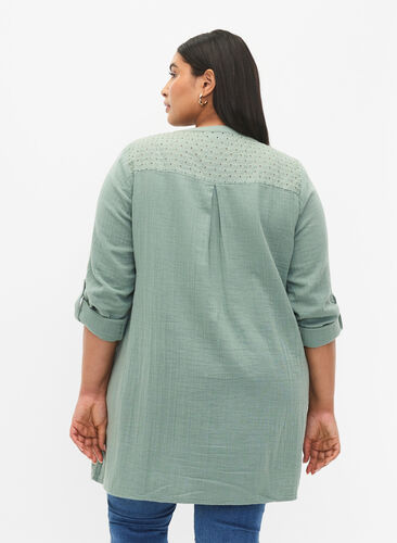 Zizzifashion Cotton tunic with anglaise embroidery, Chinois Green, Model image number 1