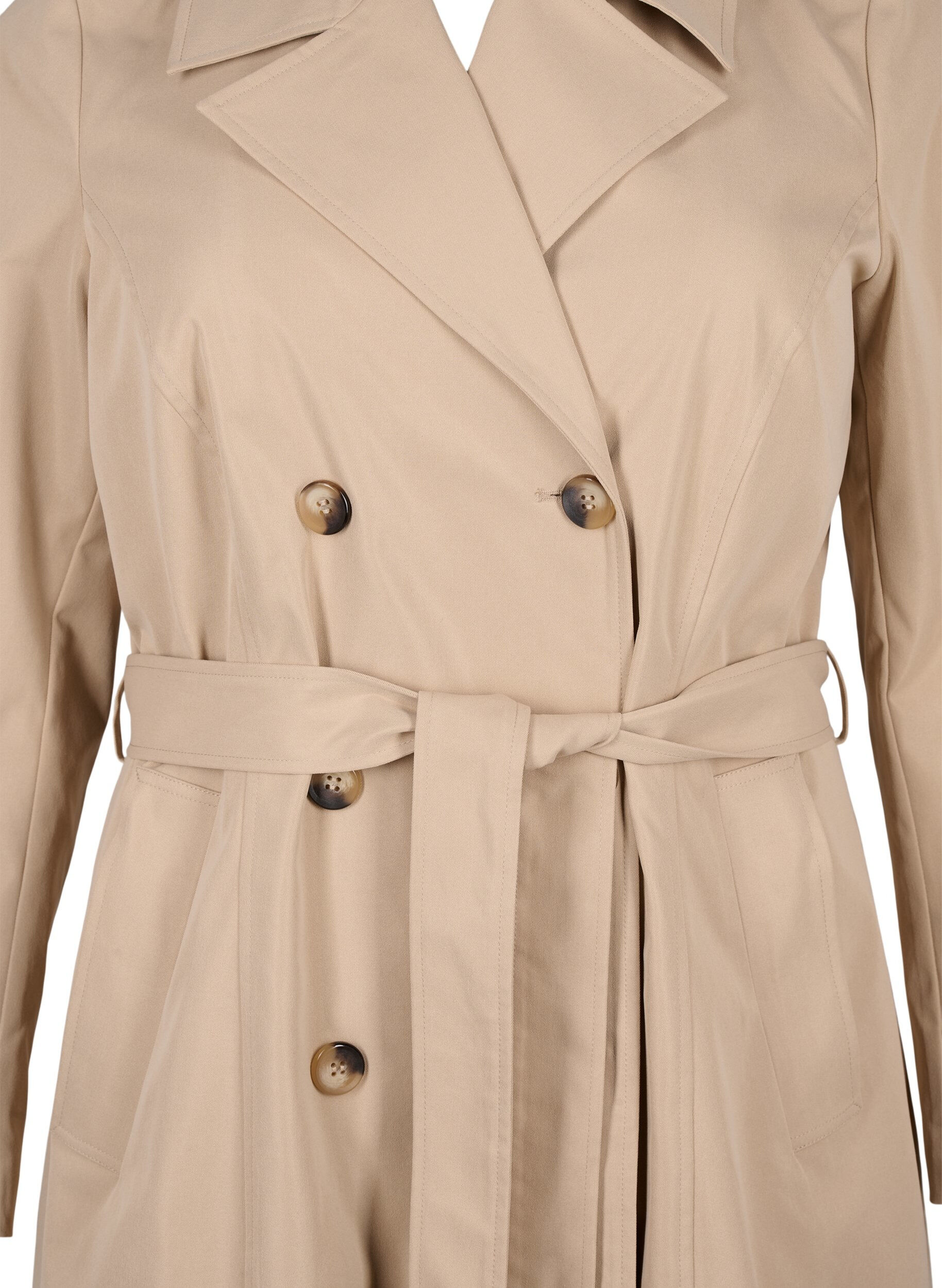 Trench coat with pockets and belt - Beige - Sz. 42-64 - Zizzifashion