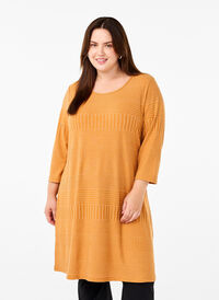 Dress with 3/4 sleeves and striped pattern, Sudan Brown Mel., Model