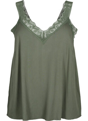 Zizzifashion Lace top in viscose, Thyme, Packshot image number 0