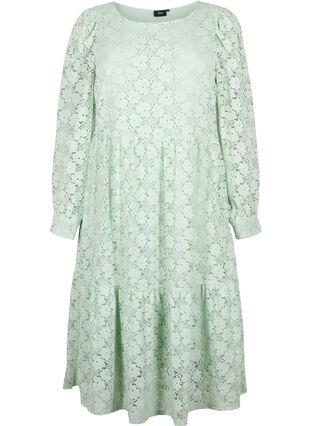 Zizzifashion Lace dress with long sleeves, Pastel Green , Packshot image number 0