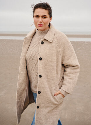 Zizzifashion Plaid bouclé coat with buttons, Simply Taupe, Image image number 0
