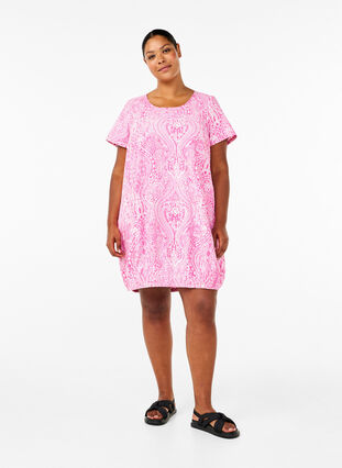 Zizzifashion Short-sleeved cotton dress with paisley print, Shocking P. Paisley , Model image number 2