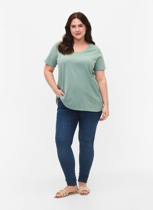 Zizzifashion Basic plain cotton t-shirt, Chinois Green, Model image number 2