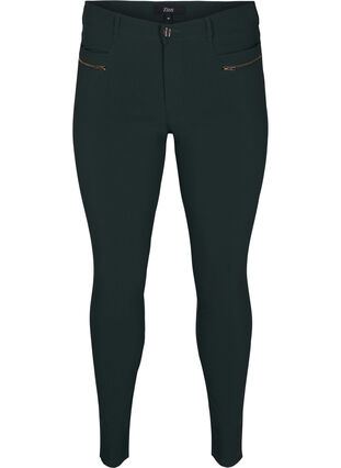 Zizzifashion Tight-fitting trousers with zip details, Scarab, Packshot image number 0