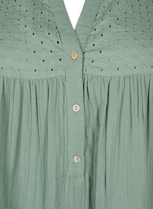 Zizzifashion Cotton tunic with anglaise embroidery, Chinois Green, Packshot image number 2