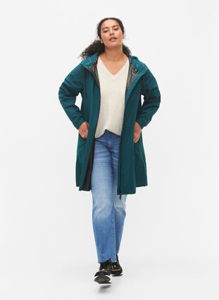 Zizzifashion Raincoat with pockets and hood, Deep Teal, Model image number 2